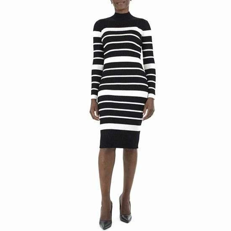 Womens * | Women'S Nina Leonard Striped Sweater Dress