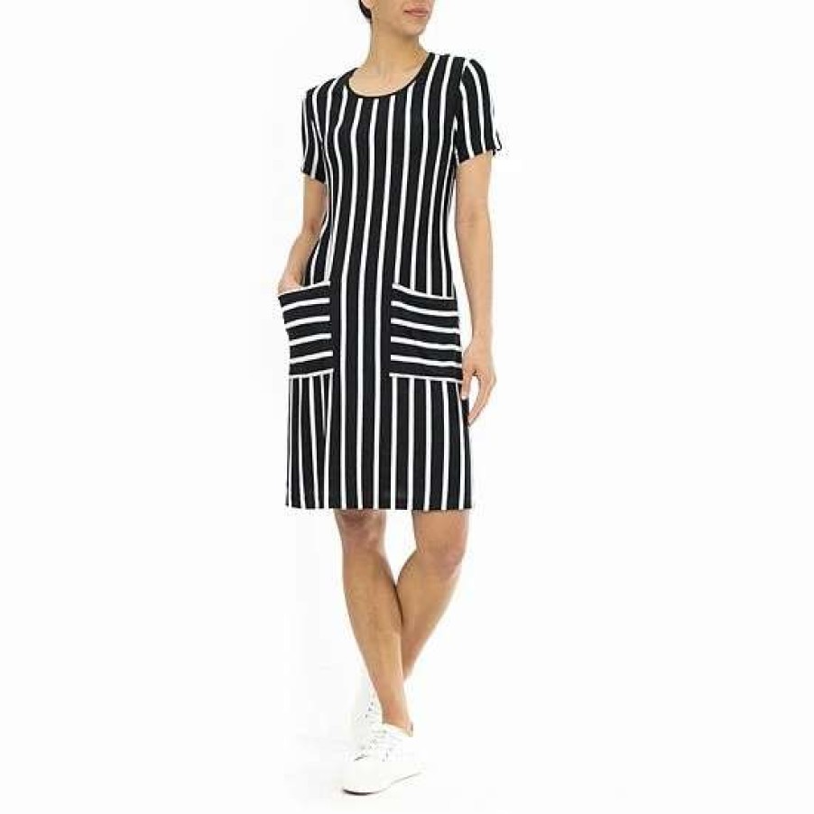 Womens * | Women'S Nina Leonard Striped Trapeze Dress