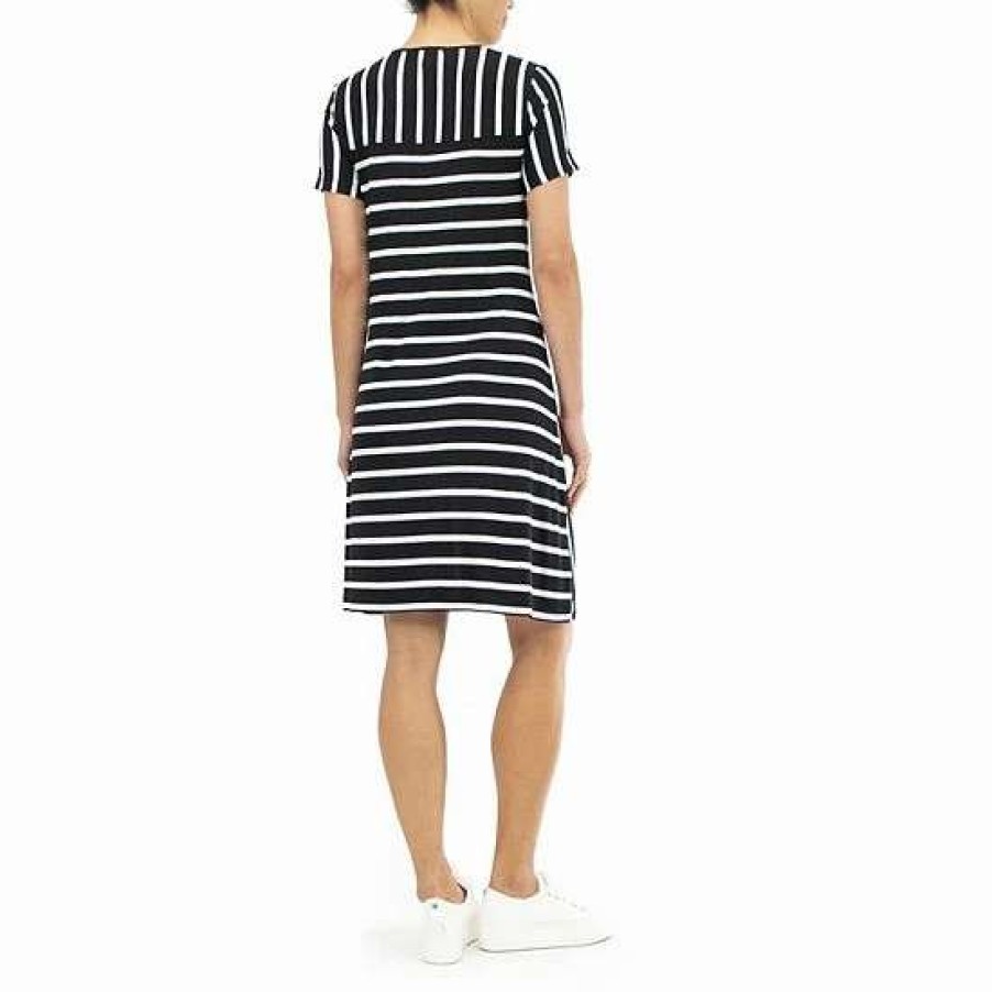 Womens * | Women'S Nina Leonard Striped Trapeze Dress