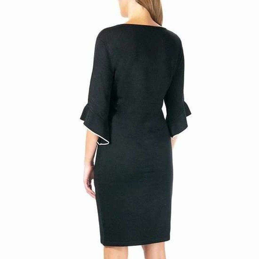 Womens * | Women'S Nina Leonard Embellished Ruffle-Sleeve Dress