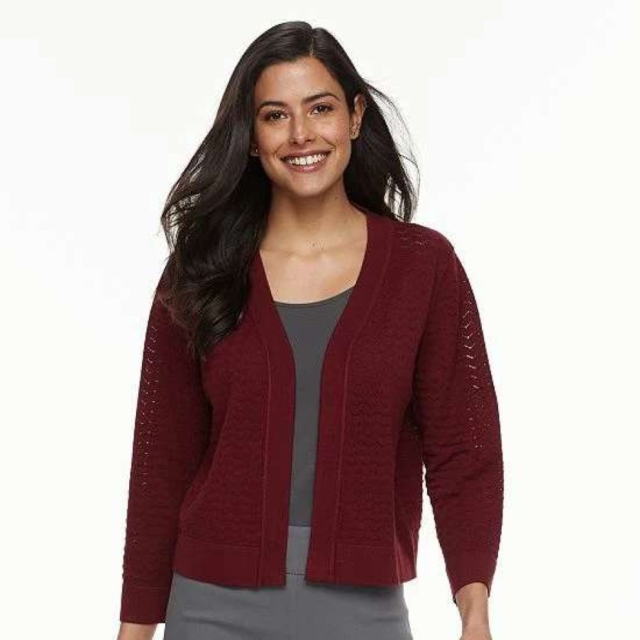 Womens * | Women'S Nina Leonard Chevron Stitch Bolero Cardigan