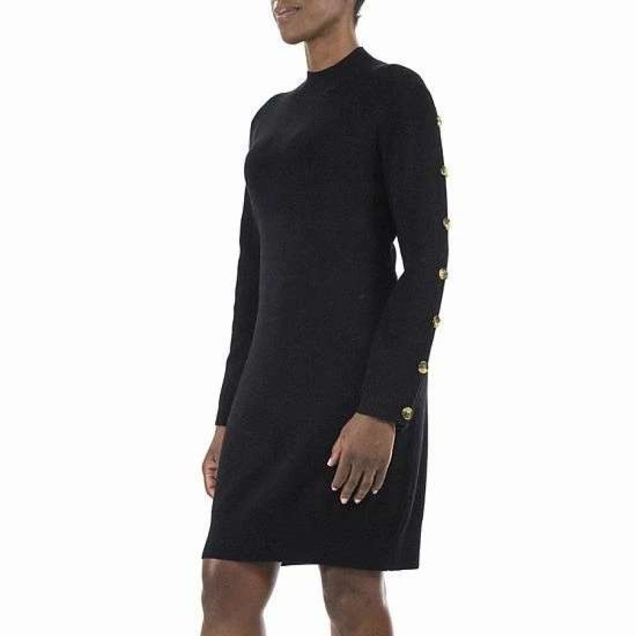 Womens * | Women'S Nina Leonard Button-Sleeve Sweater Dress