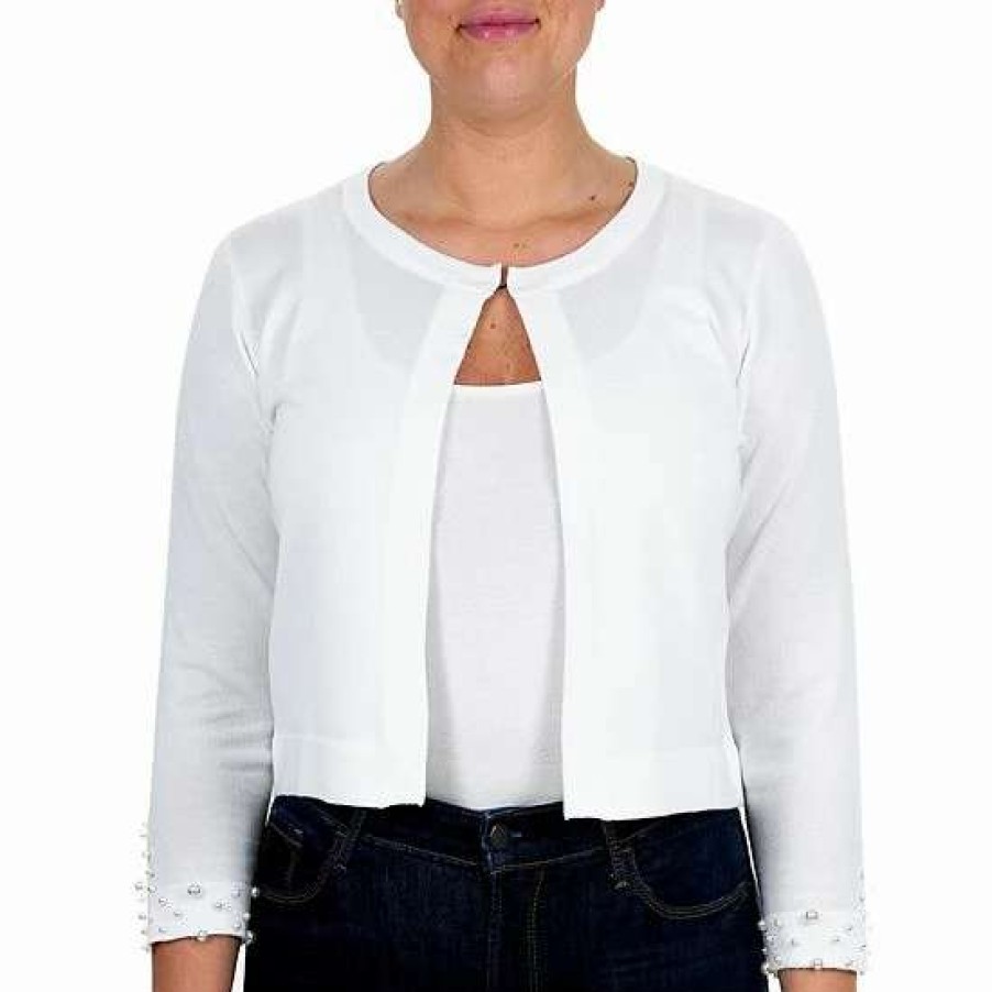 Womens * | Women'S Nina Leonard Simulated-Pearl Trim Bolero