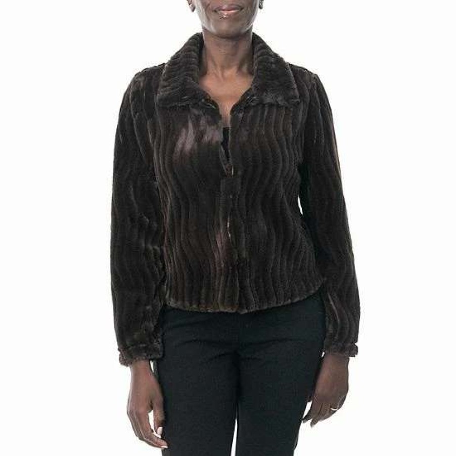 Womens * | Women'S Nina Leonard Collared Faux Fur Bolero