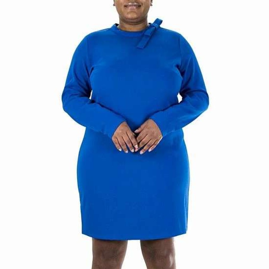 Womens * | Plus Size Nina Leonard Tie-Neck Sheath Dress