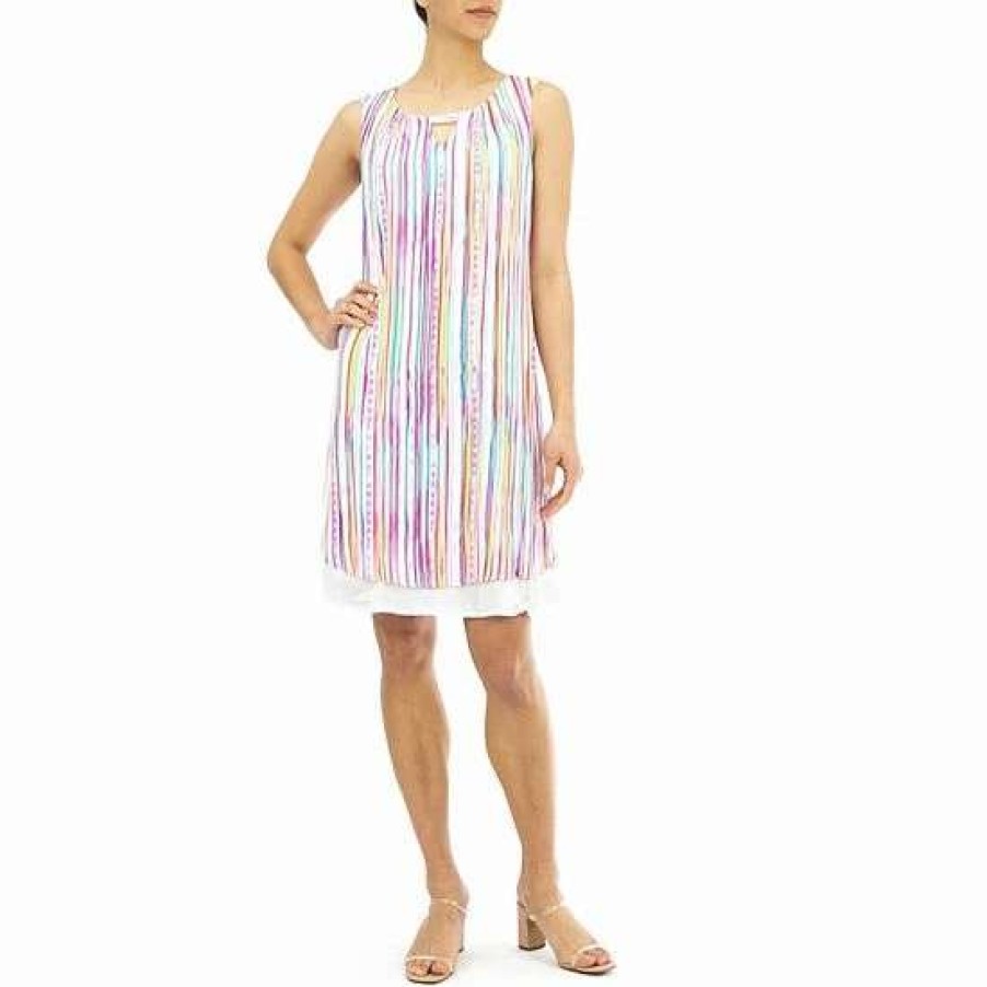 Womens * | Women'S Nina Leonard Ikat-Print Shift Dress