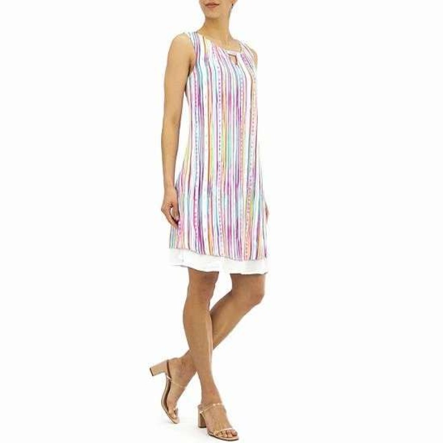 Womens * | Women'S Nina Leonard Ikat-Print Shift Dress