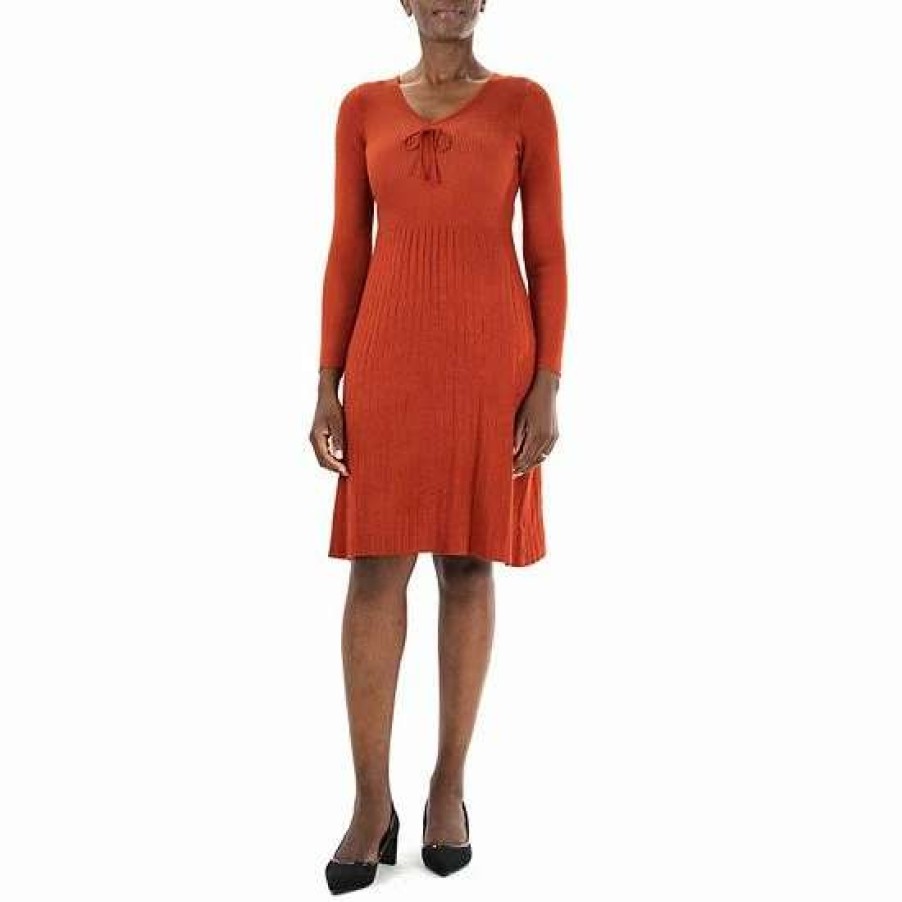 Womens * | Women'S Nina Leonard Ribbed A-Line Sweaterdress