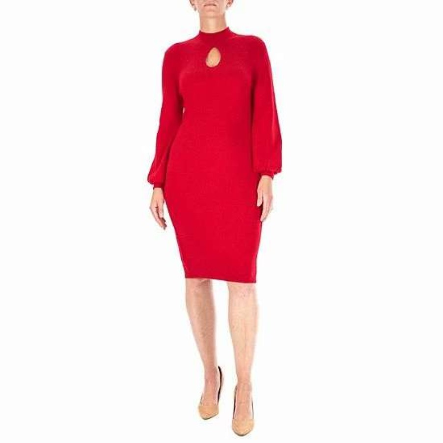 Womens * | Women'S Nina Leonard Keyhole Sweater Dress