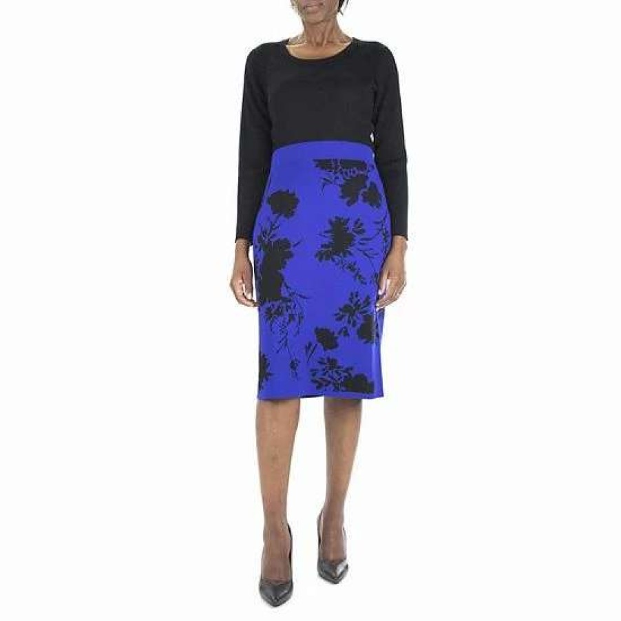 Womens * | Women'S Nina Leonard Solid Sweater & Jacquard Skirt Set