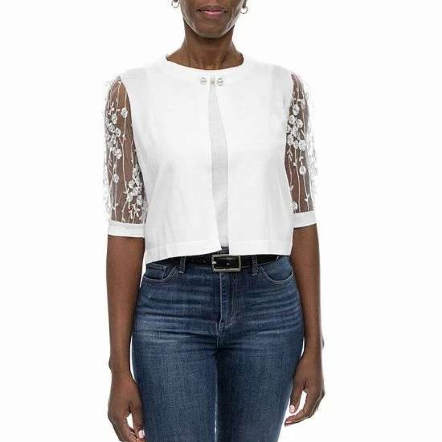 Womens * | Women'S Nina Leonard Embroidered-Sleeve Bolero