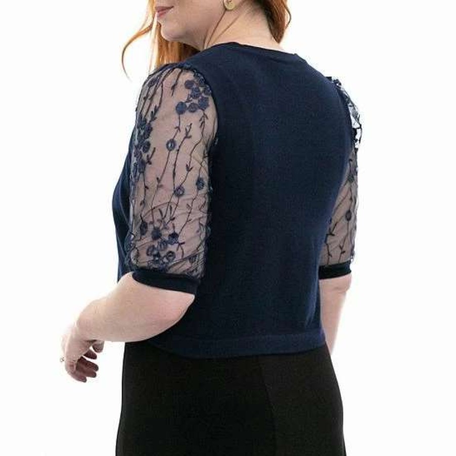 Womens * | Women'S Nina Leonard Embroidered-Sleeve Bolero