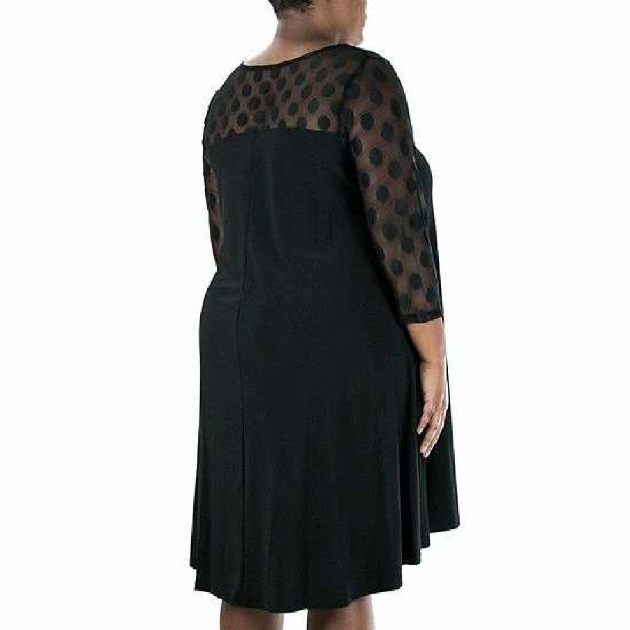 Womens * | Plus Size Nina Leonard Dot-Mesh Yoke Swing Dress