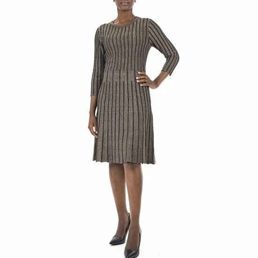 Womens * | Women'S Nina Leonard Ribbed Lurex Sweater Dress