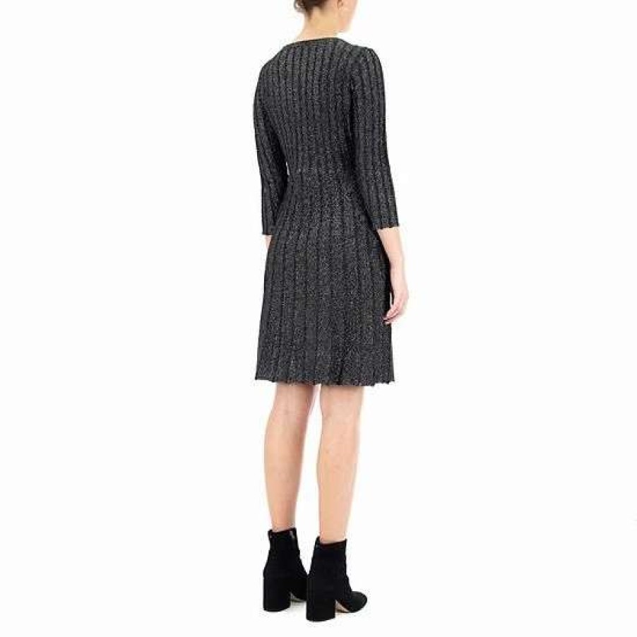 Womens * | Women'S Nina Leonard Ribbed Lurex Sweater Dress