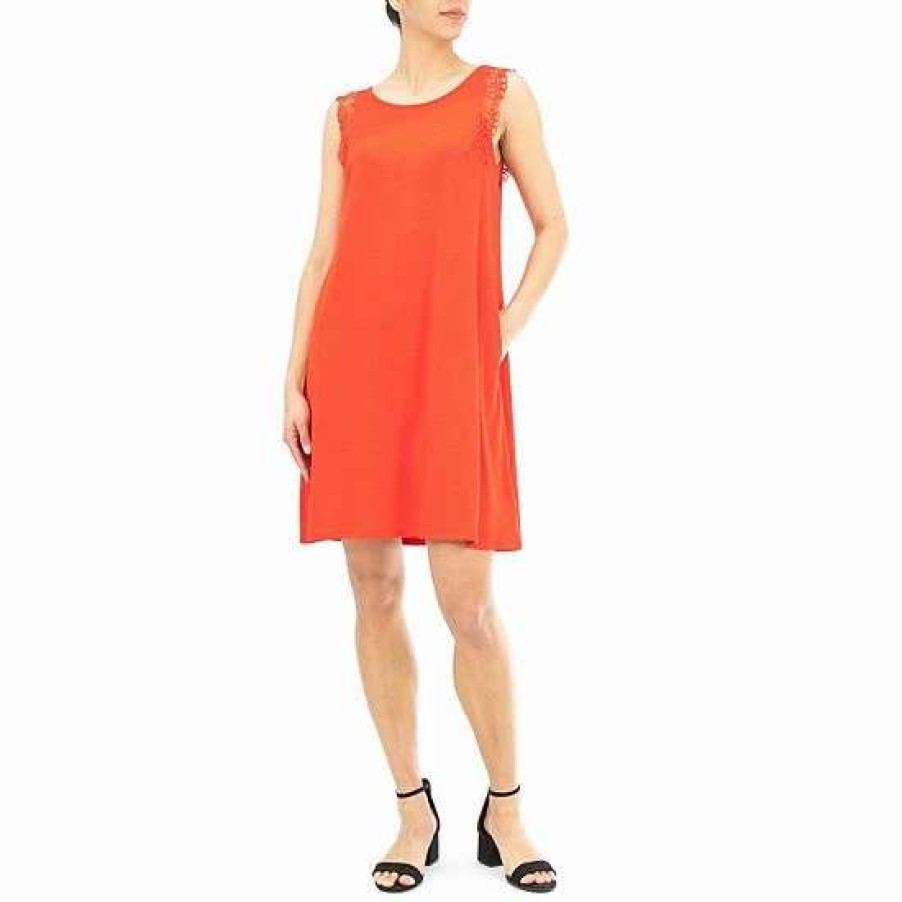 Womens * | Women'S Nina Leonard Jewelneck Trapeze Dress