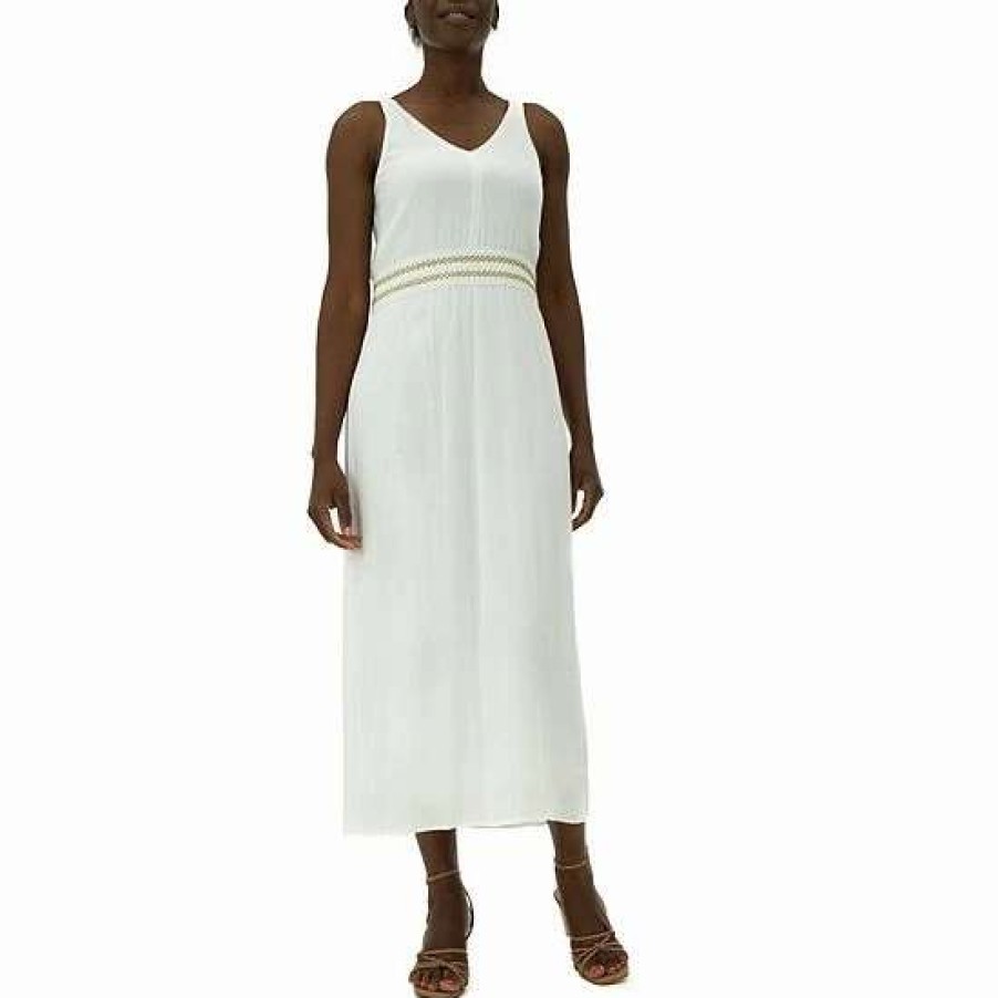 Womens * | Women'S Nina Leonard Embroidered Waist Gauze Maxi Dress