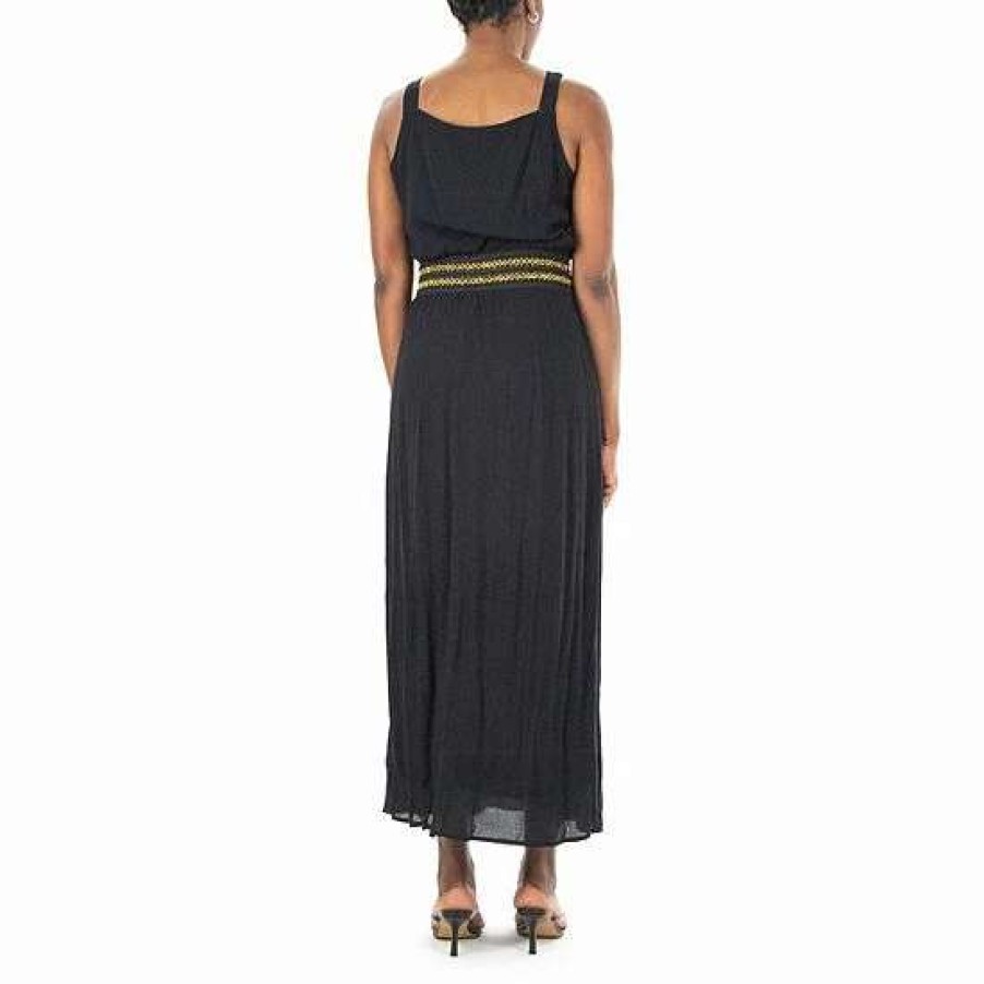 Womens * | Women'S Nina Leonard Embroidered Waist Gauze Maxi Dress