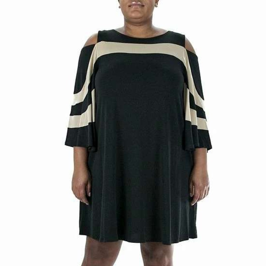 Womens * | Plus Size Nina Leonard Cold-Shoulder Colorblock Sheath Dress