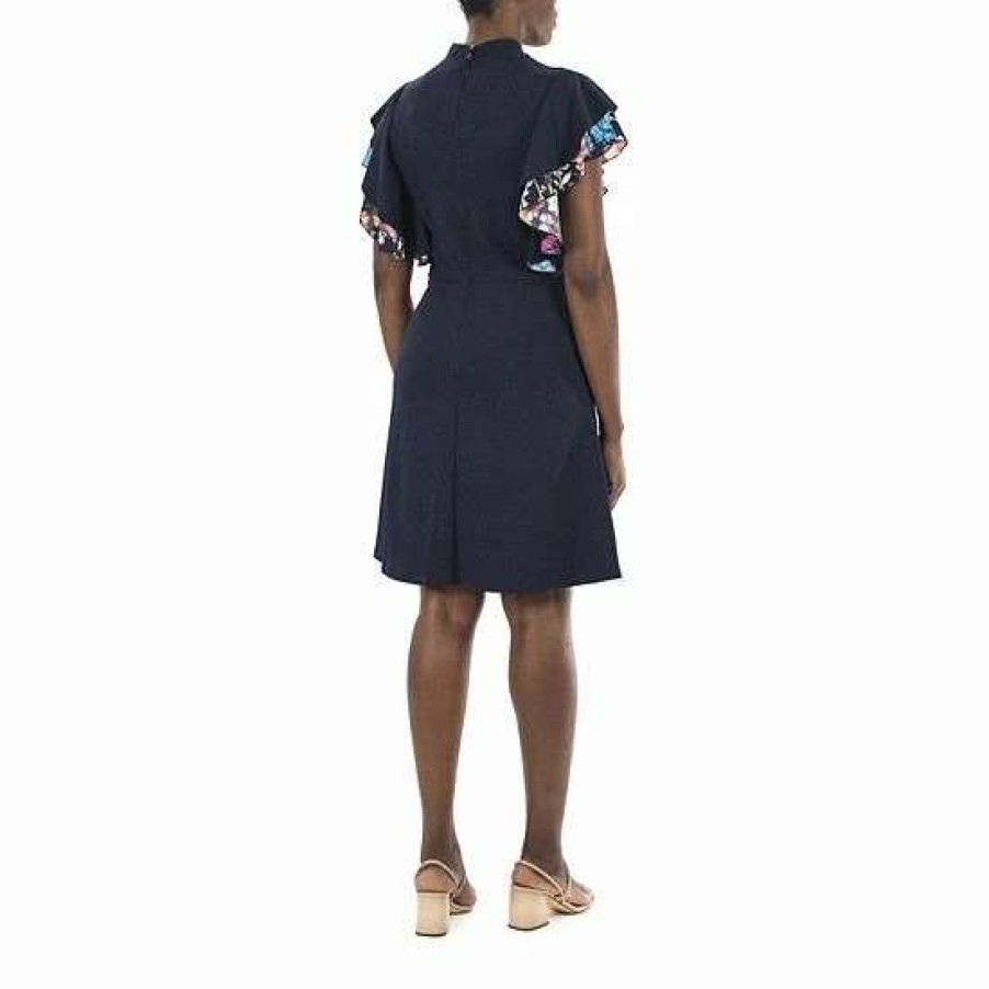 Womens * | Women'S Nina Leonard Crepe Flutter-Sleeve Dress