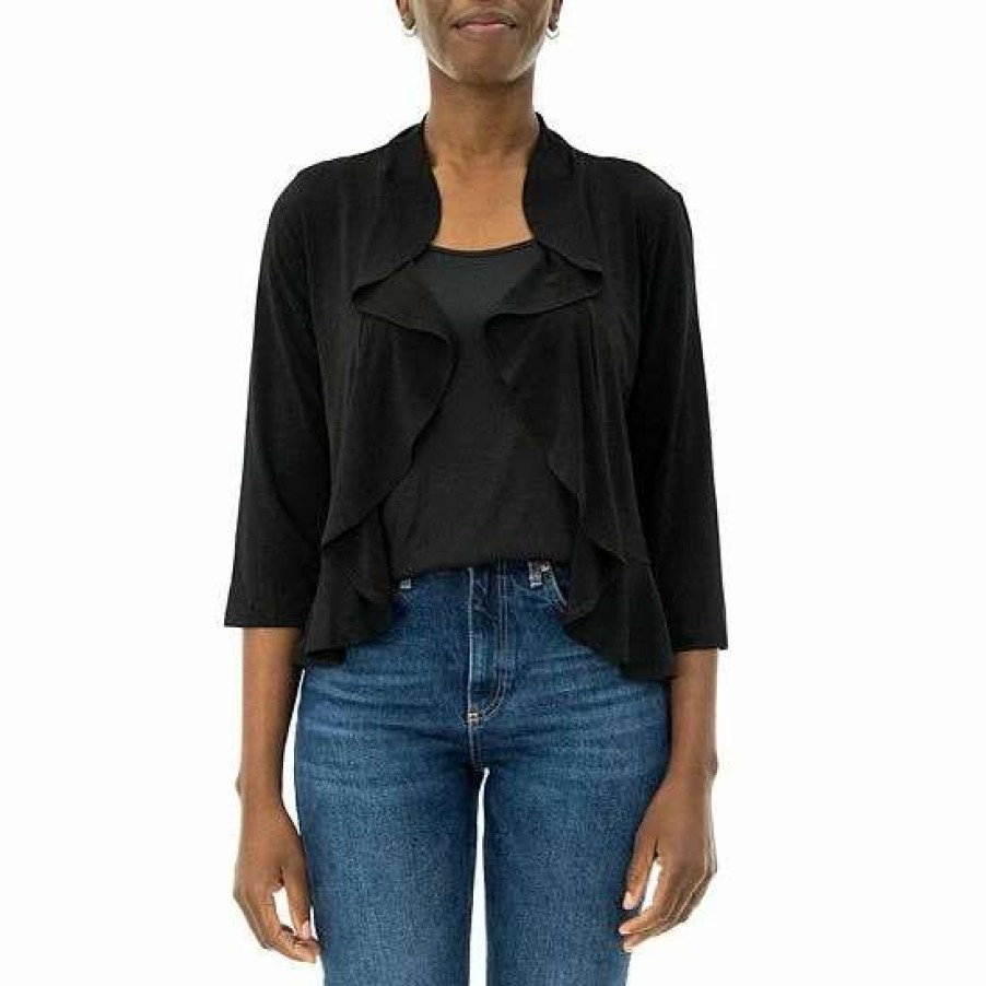 Womens * | Women'S Nina Leonard Ruffle Open-Front Cardigan