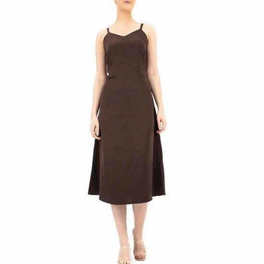 Womens * | Women'S Nina Leonard Crepe Midi Slip Dress