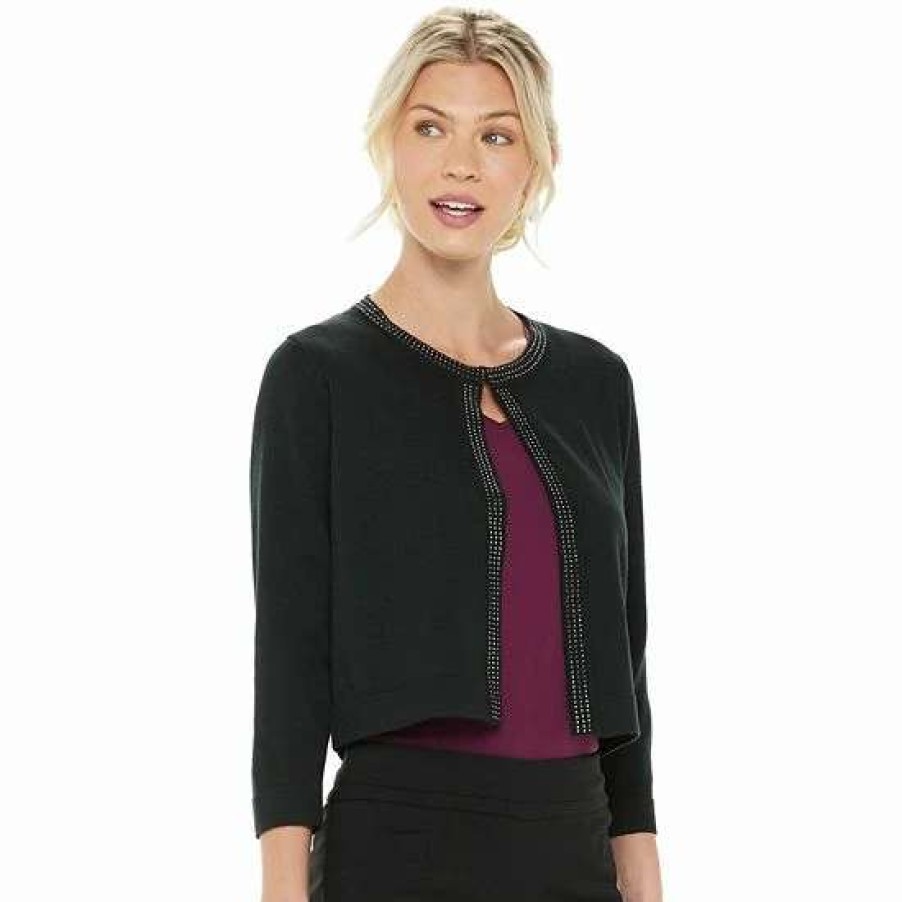 Womens * | Women'S Nina Leonard Embellished Crop Cardigan