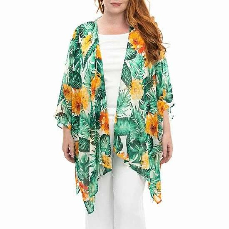 Womens * | Women'S Nina Leonard Floral Open-Front Kimono Multi