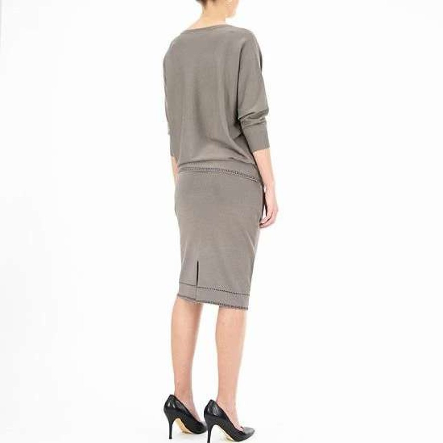 Womens * | Women'S Nina Leonard Boatneck Sweater & Pencil Skirt Set Black White