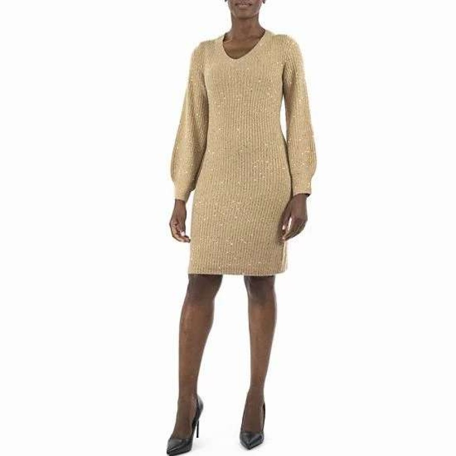 Womens * | Women'S Nina Leonard Sequin Sweater Dress