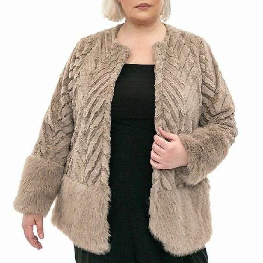 Womens * | Plus Size Nina Leonard Chevron Faux-Fur Bolero