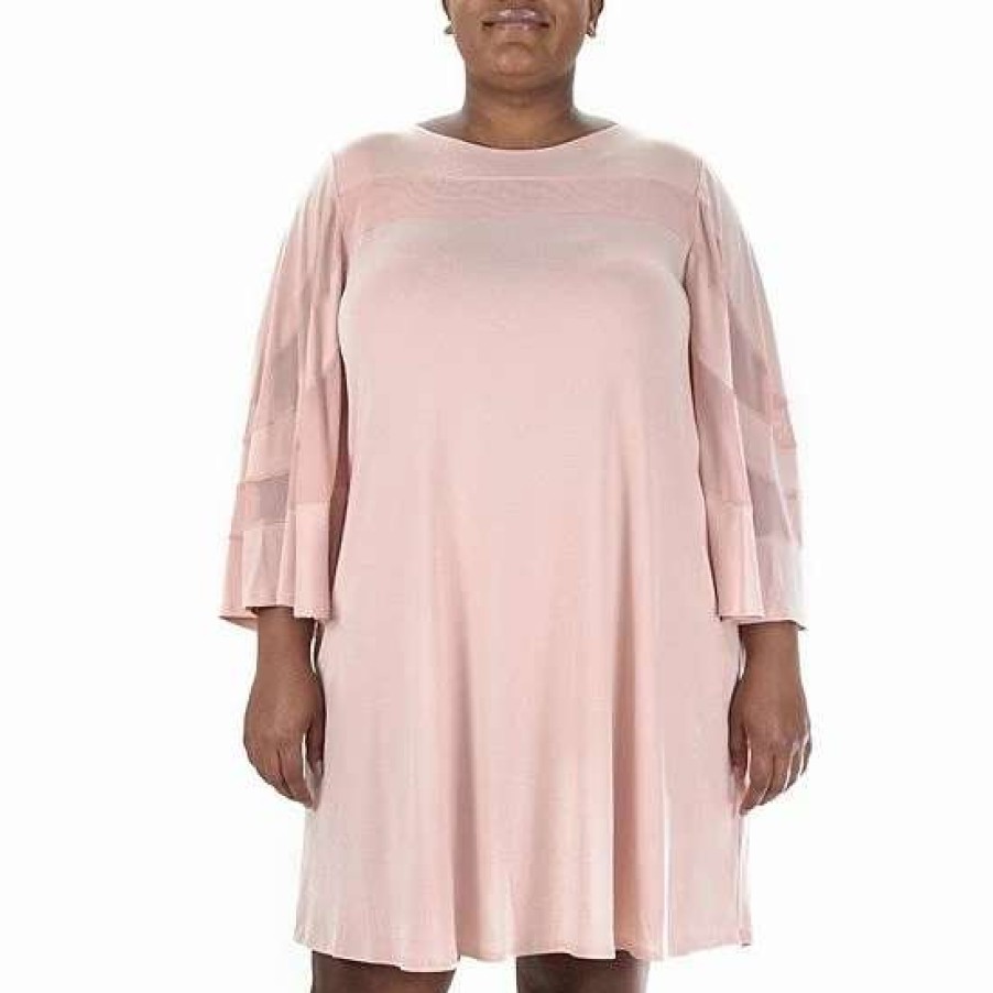 Womens * | Plus Size Nina Leonard Mesh-Inset Dress