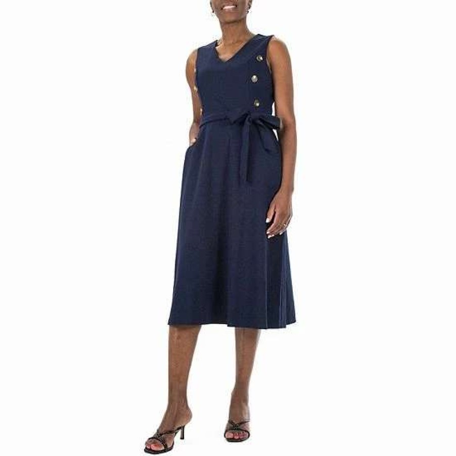 Womens * | Women'S Nina Leonard Fit & Flare Midi Dress Navy