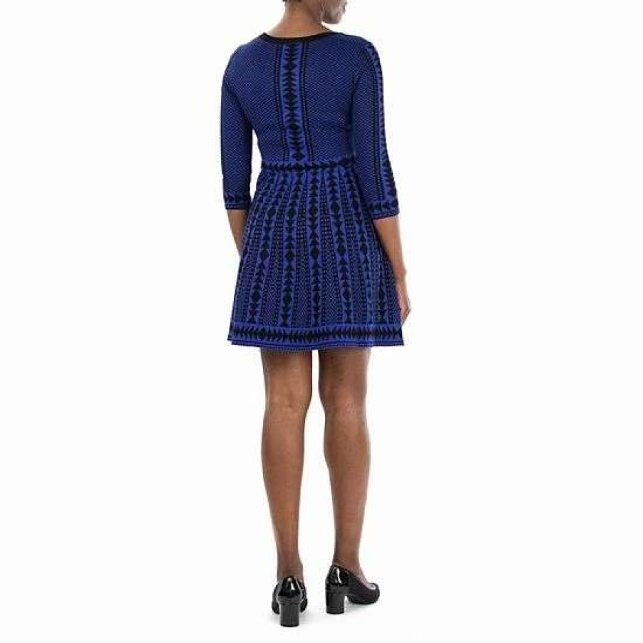 Womens * | Women'S Nina Leonard Geometric Fit & Flare Sweater Dress