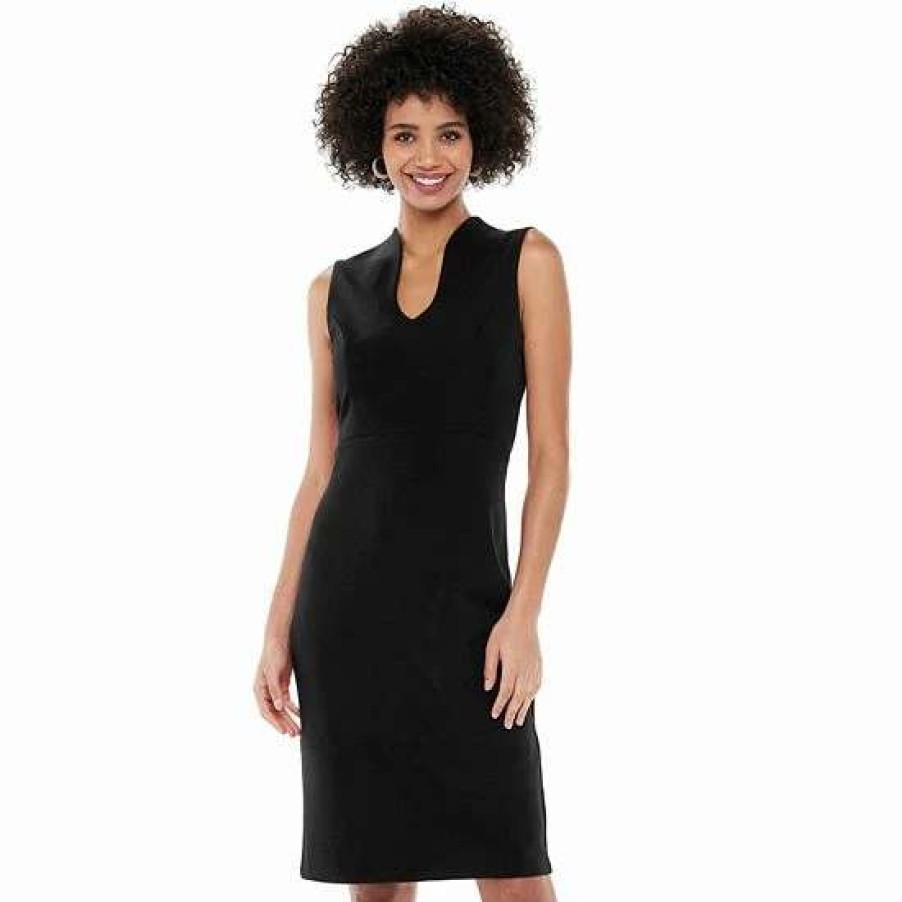 Womens * | Women'S Nina Leonard U-Neck Midi Sheath Dress