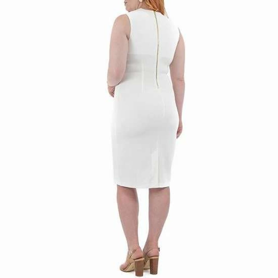 Womens * | Women'S Nina Leonard U-Neck Midi Sheath Dress