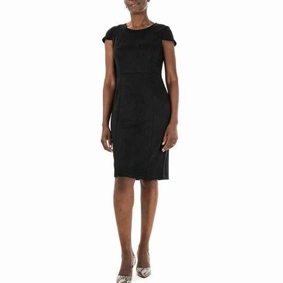 Womens * | Women'S Nina Leonard Jewelneck Cap Sleeve Dress