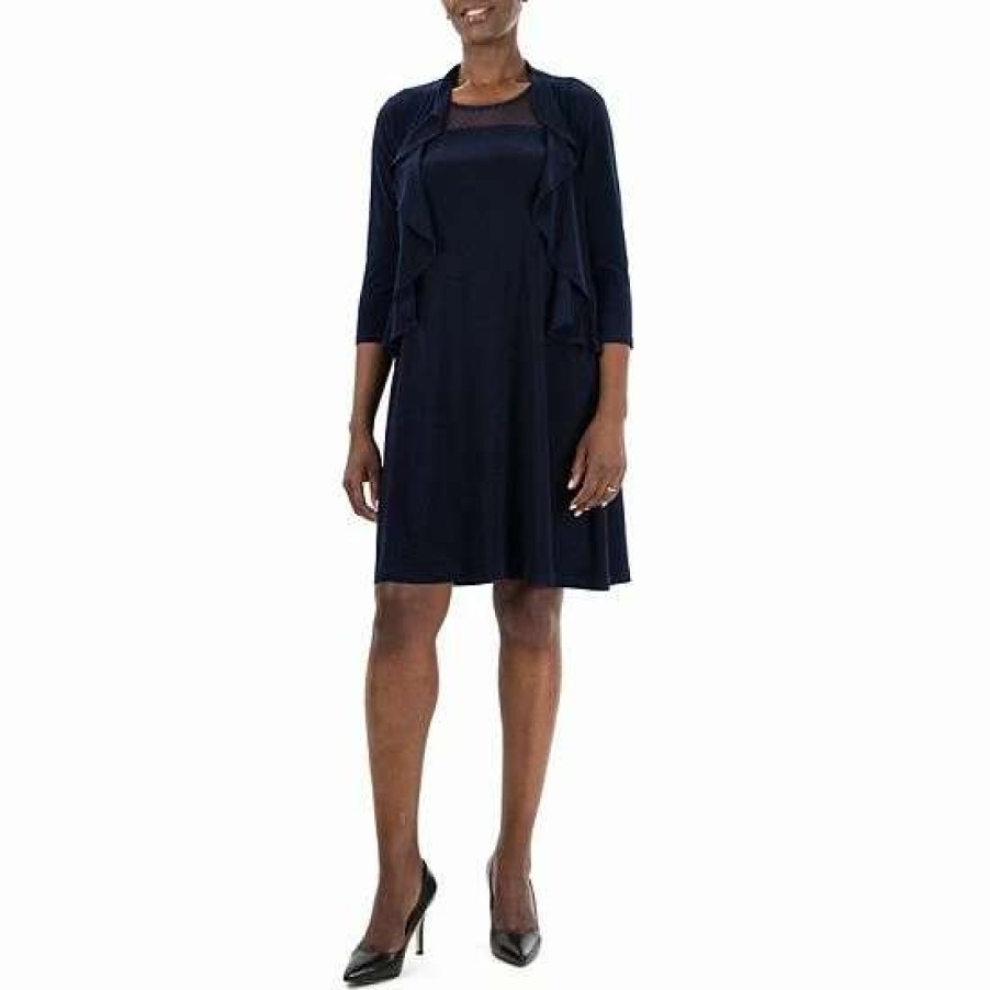 Womens * | Women'S Nina Leonard Ruffle Bolero & Dress Set