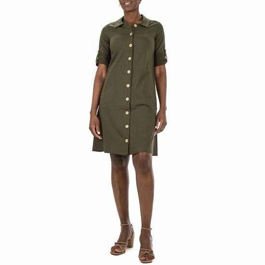 Womens * | Women'S Nina Leonard Shift Shirt Dress