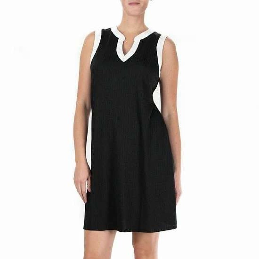 Womens * | Women'S Nina Leonard Colorblock Splitneck Dress