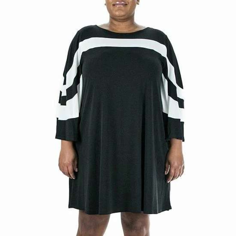 Womens * | Plus Size Nina Leonard Wave Color Block Dress