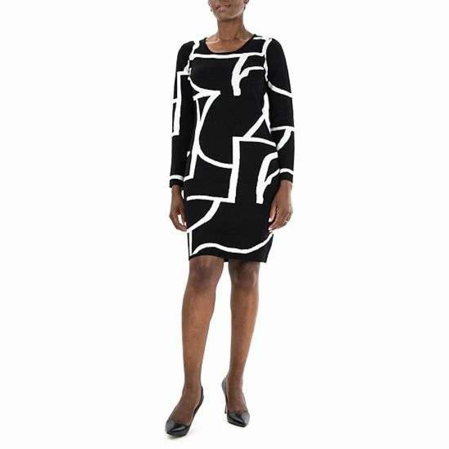 Womens * | Women'S Nina Leonard Jewelneck Long Sleeve Sheath Dress