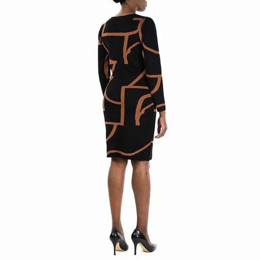 Womens * | Women'S Nina Leonard Jewelneck Long Sleeve Sheath Dress