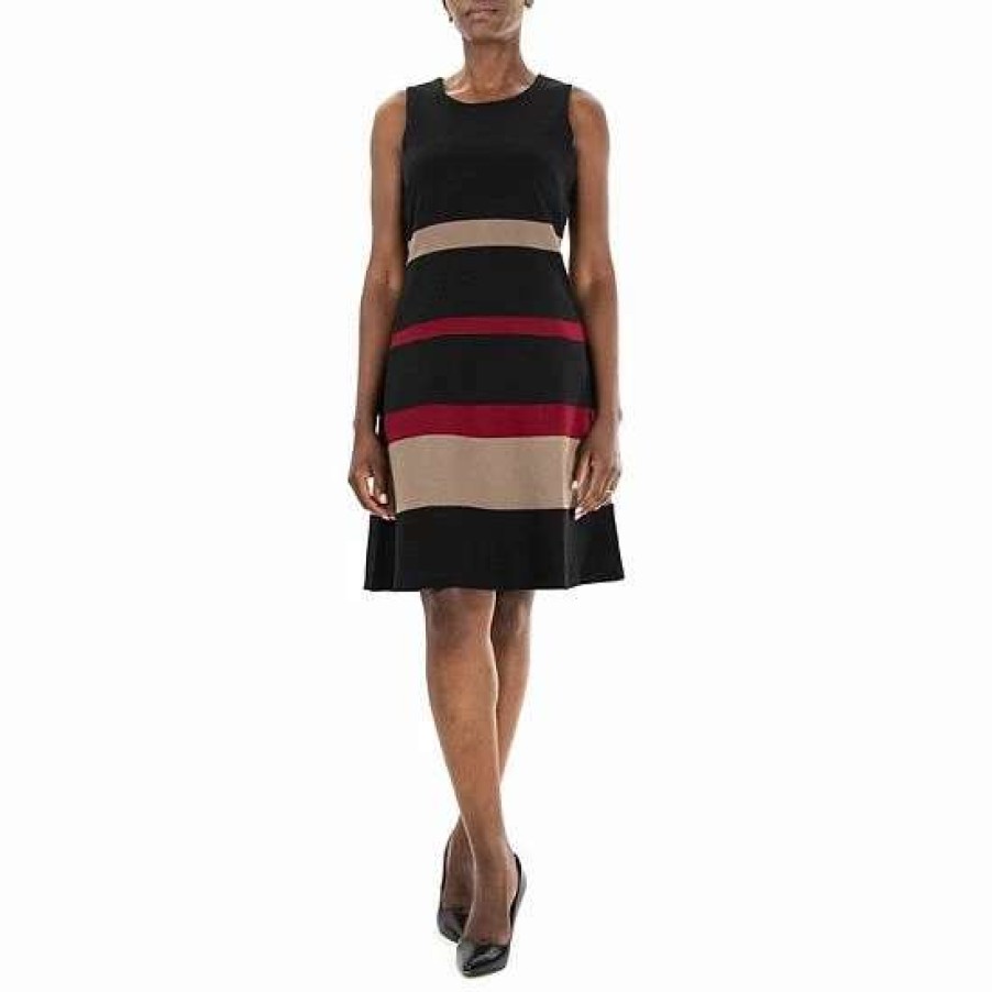 Womens * | Women'S Nina Leonard Sleeveless Jewelneck Colorblock Dress