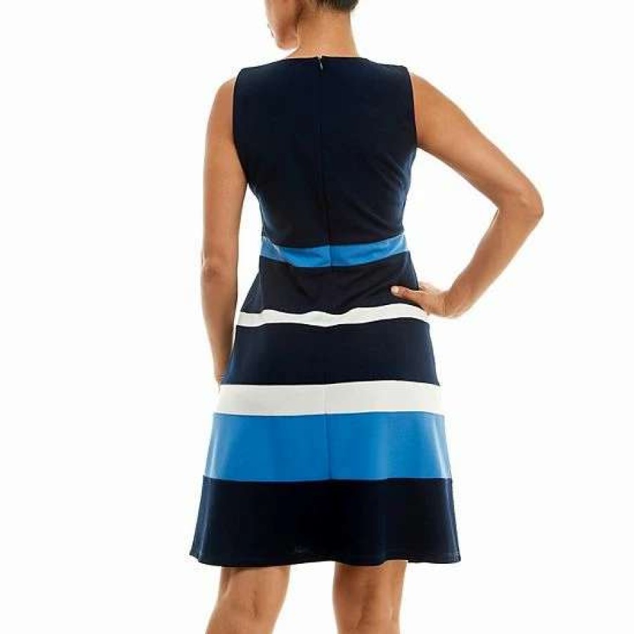 Womens * | Women'S Nina Leonard Sleeveless Jewelneck Colorblock Dress