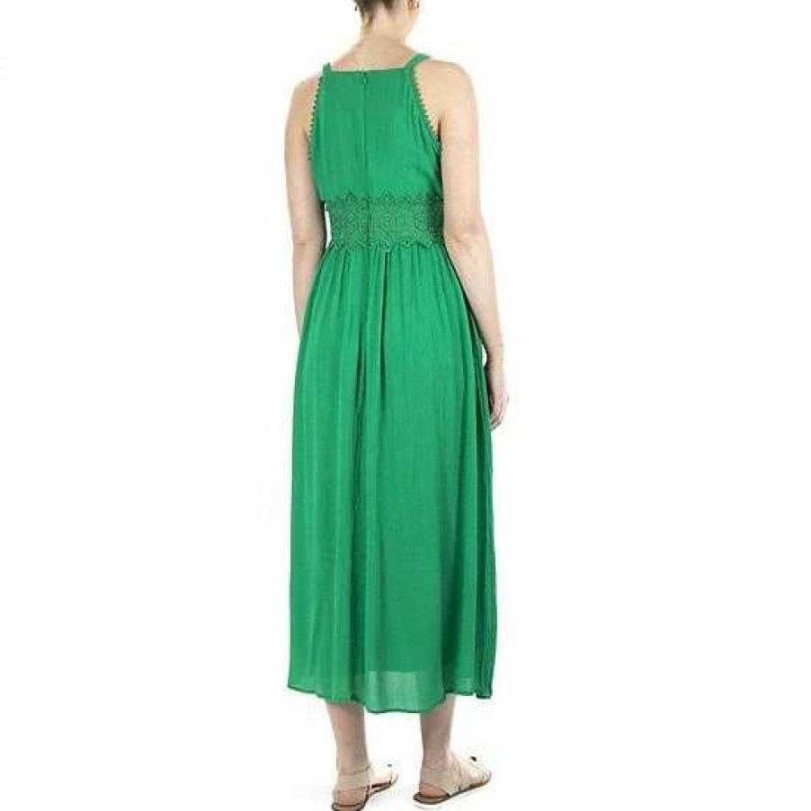 Womens * | Women'S Nina Leonard Crochet Trim Maxi Dress