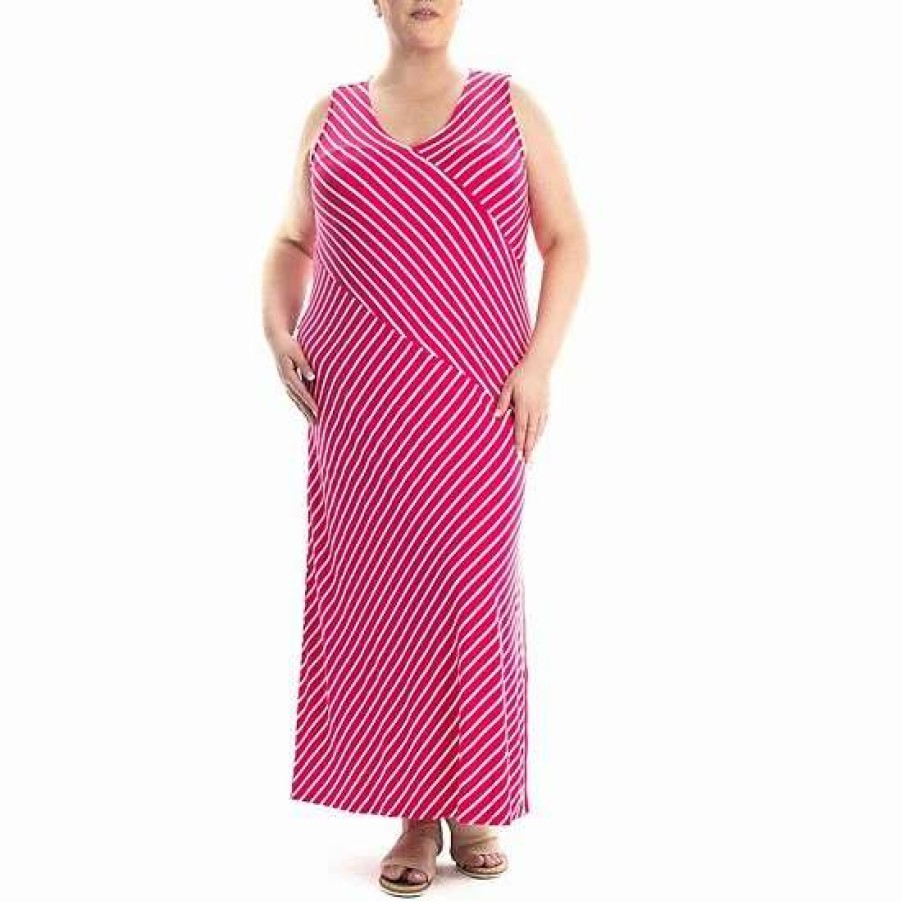 Womens * | Plus Size Nina Leonard Side-Slit V-Neck Maxi Dress