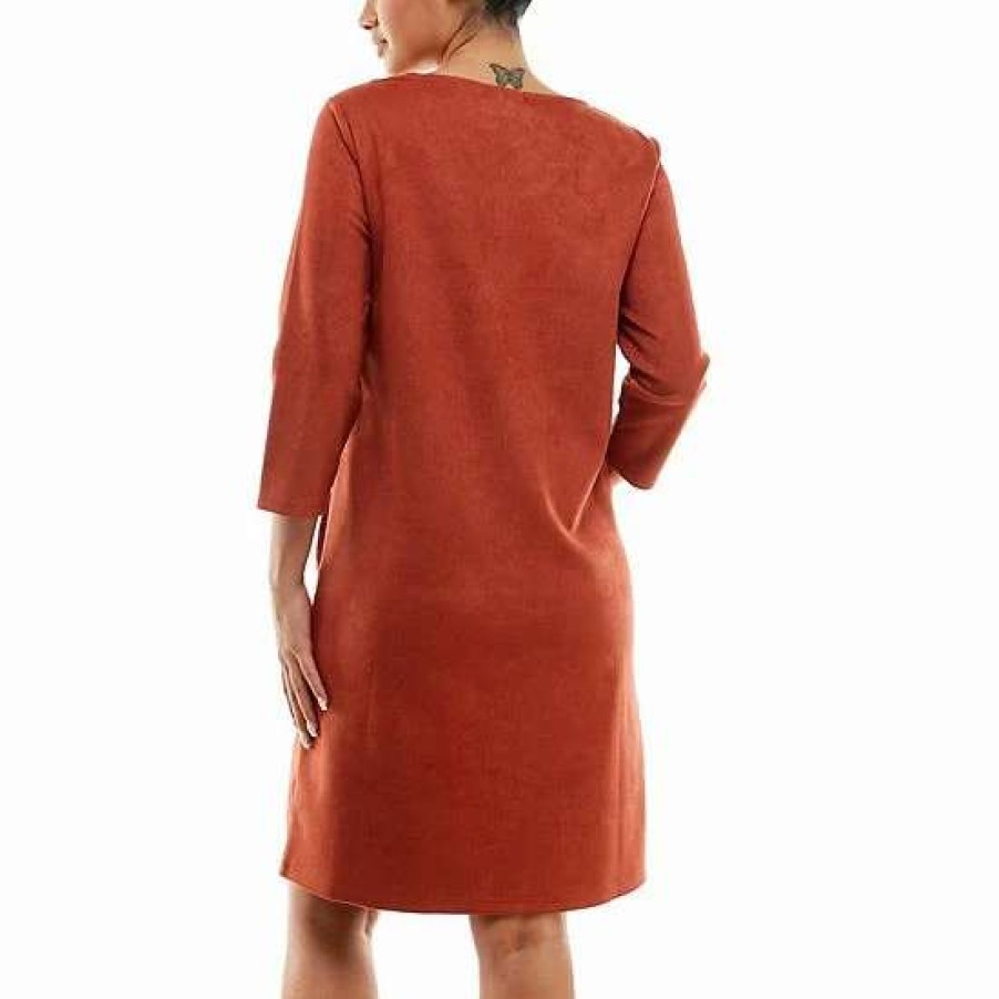 Womens * | Women'S Nina Leonard Jewelneck Three Quarter Sleeve Trapeze Dress