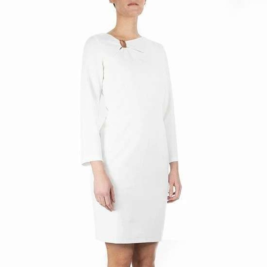 Womens * | Women'S Nina Leonard Asymmetrical Buckle Sheath Dress Ivory