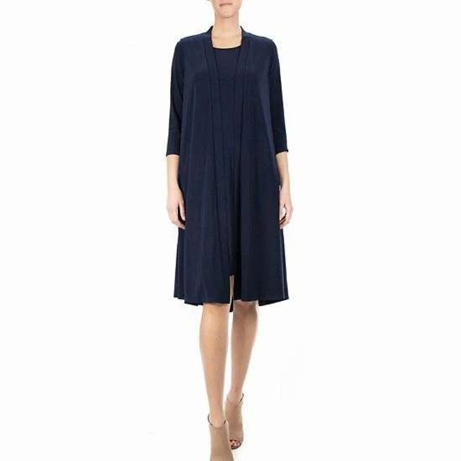 Womens * | Women'S Nina Leonard Godet Duster & High-Low Hem Dress Set